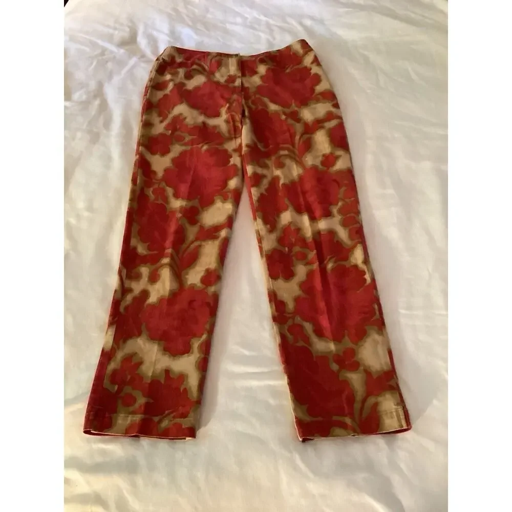 Sigrid Olsen Sport Women's Pink/Beige Floral Pattern‎ Ankle Pant Slacks SZ 6
